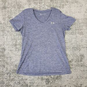 Under Armour Shirt Womens Medium Purple Heat Gear Loose V Neck Athletic